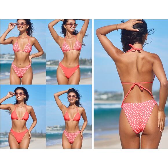 NWT Cupshe Reversible Polka Dot Bikini Top & Extra Cheeky Bottoms Set BUNDLE M - Picture 3 of 7